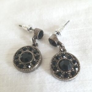 Silver Round Black Rhinestone Earrings